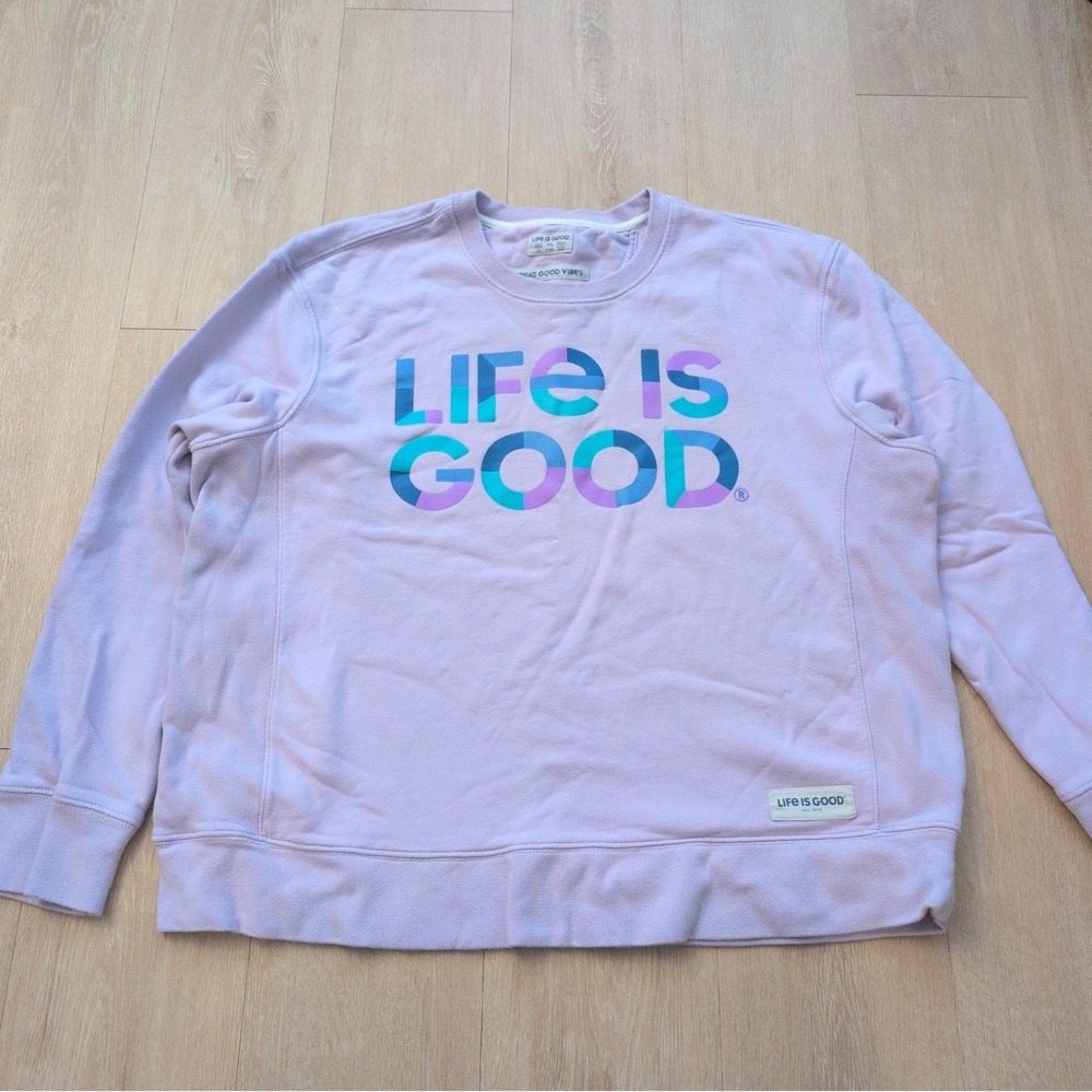 Life is Good Womens XXL Purple Graphic Crewneck Sweatshirt Spread Good Vibes